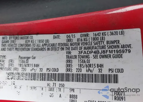 2015 Ford Fiesta Se из США, поврежденный, VIN 3FADP4BJ8FM195979